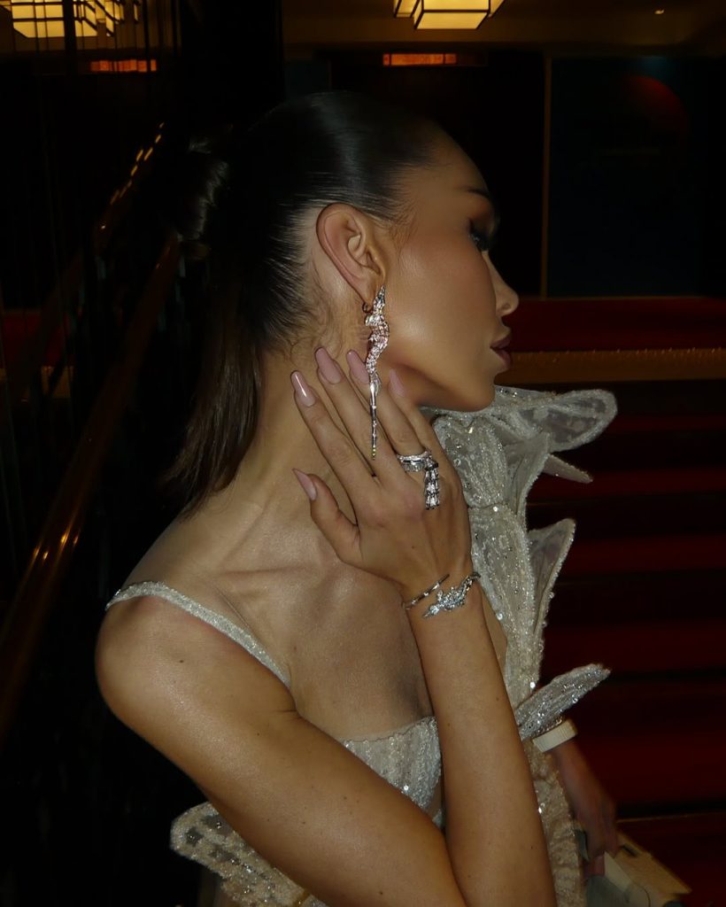 Austrian Models Nadine Mirada and Ivana (Go) Essl on the red carpet of the 2025 Cannes Film Festival