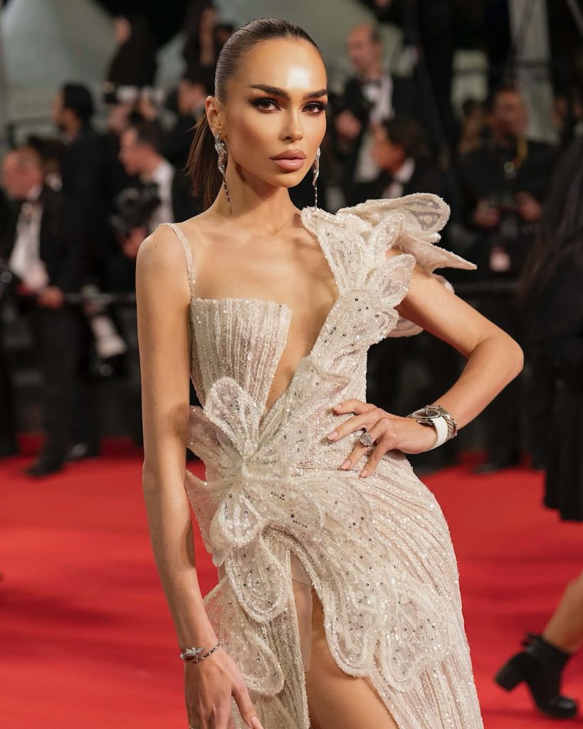 Austrian Models Nadine Mirada and Ivana (Go) Essl on the red carpet of the 2025 Cannes Film Festival