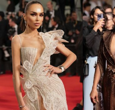 Austrian Models Nadine Mirada and Ivana (Go) Essl on the red carpet of the 2025 Cannes Film Festival