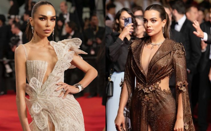 Austrian Models Nadine Mirada and Ivana (Go) Essl on the red carpet of the 2025 Cannes Film Festival