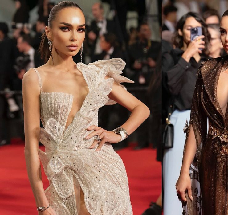 Austrian Models Nadine Mirada and Ivana (Go) Essl on the red carpet of the 2025 Cannes Film Festival