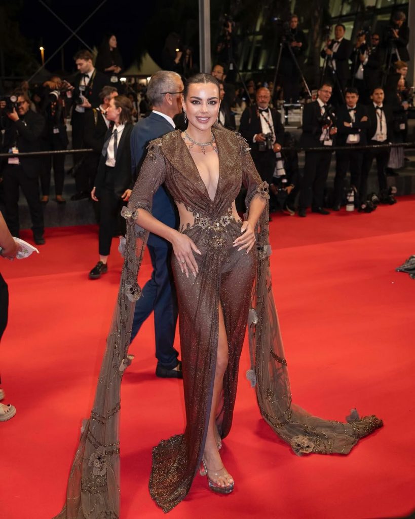 Austrian Models Nadine Mirada and Ivana (Go) Essl on the red carpet of the 2025 Cannes Film Festival
