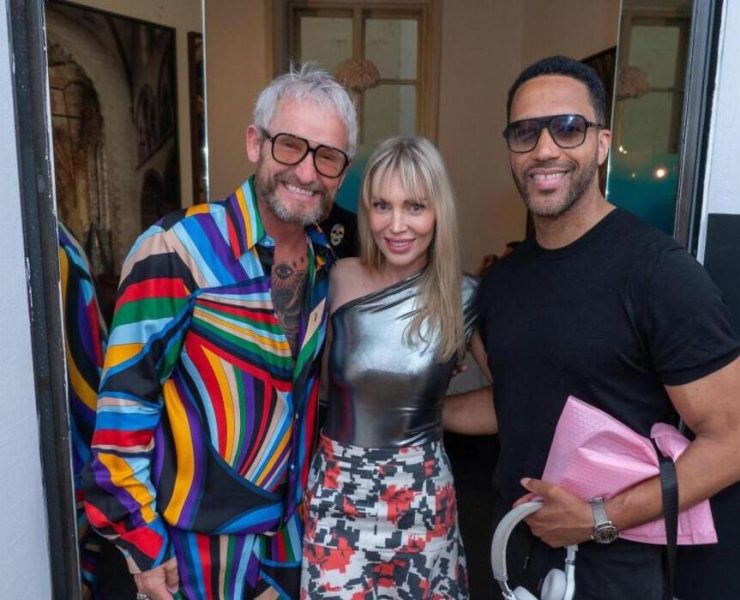 Rebecca Horner, Lizz Görgl and Cesár Sampson at the opening of Franz-Josef Baur’s exhibition in Vienna