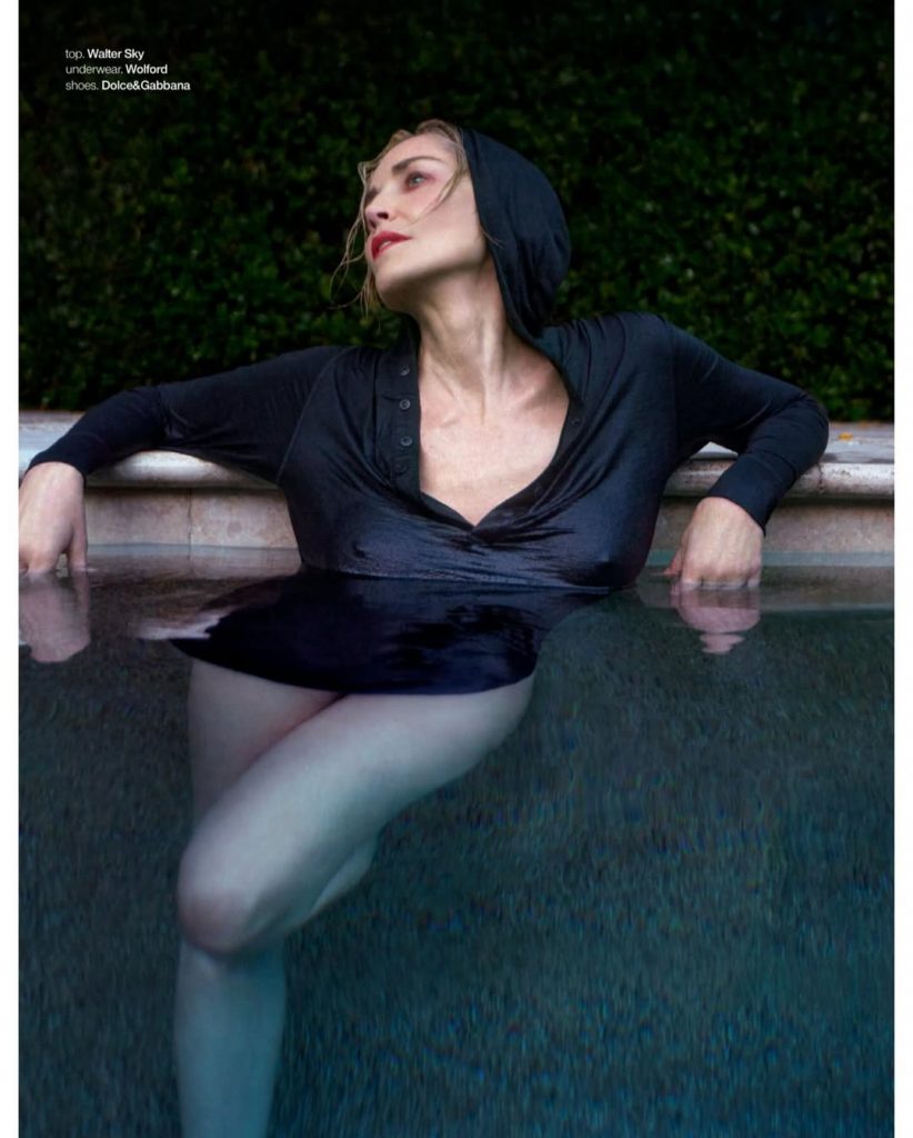 In a sheer blouse and underwater: 67-year-old Sharon Stone on the cover of Schön!