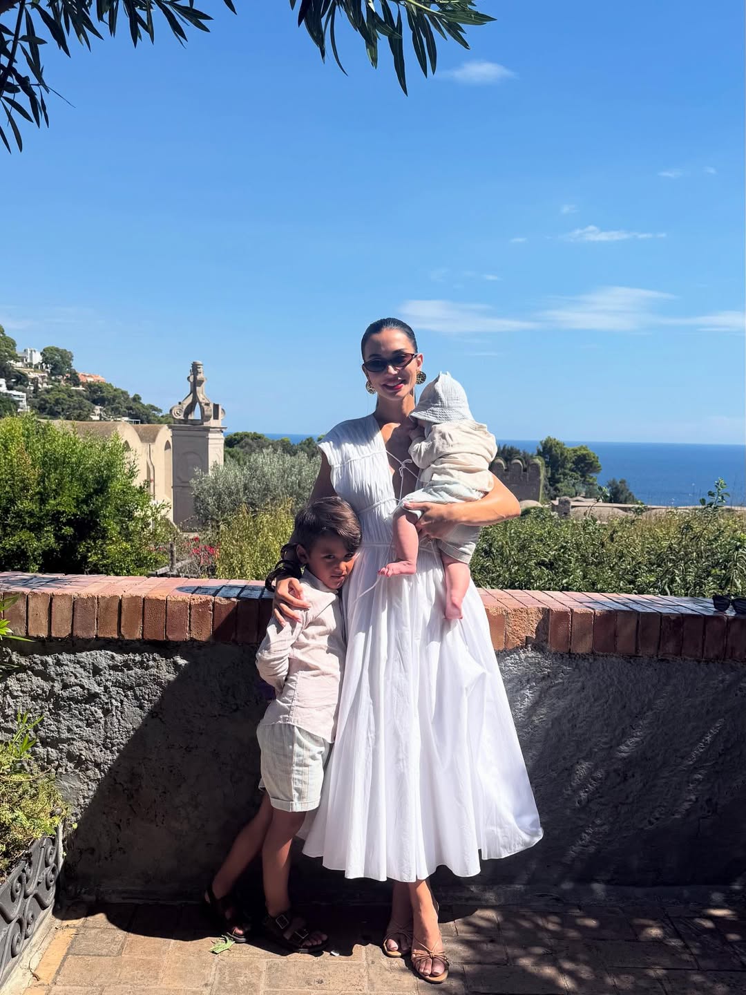 Family getaway: Ed Westwick enjoys a holiday on Capri with his wife and children