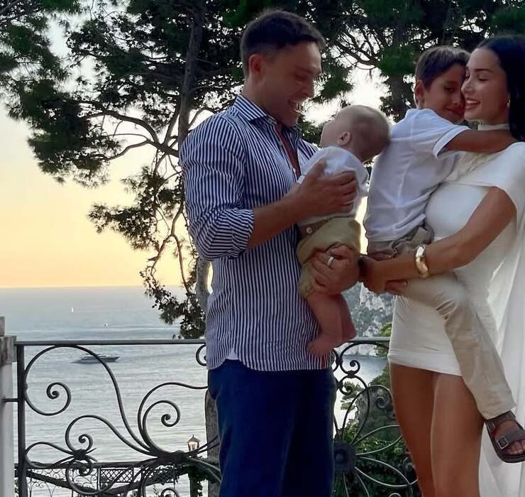 Family getaway: Ed Westwick enjoys a holiday on Capri with his wife and children