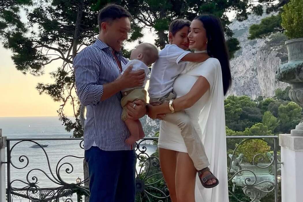 Family getaway: Ed Westwick enjoys a holiday on Capri with his wife and children