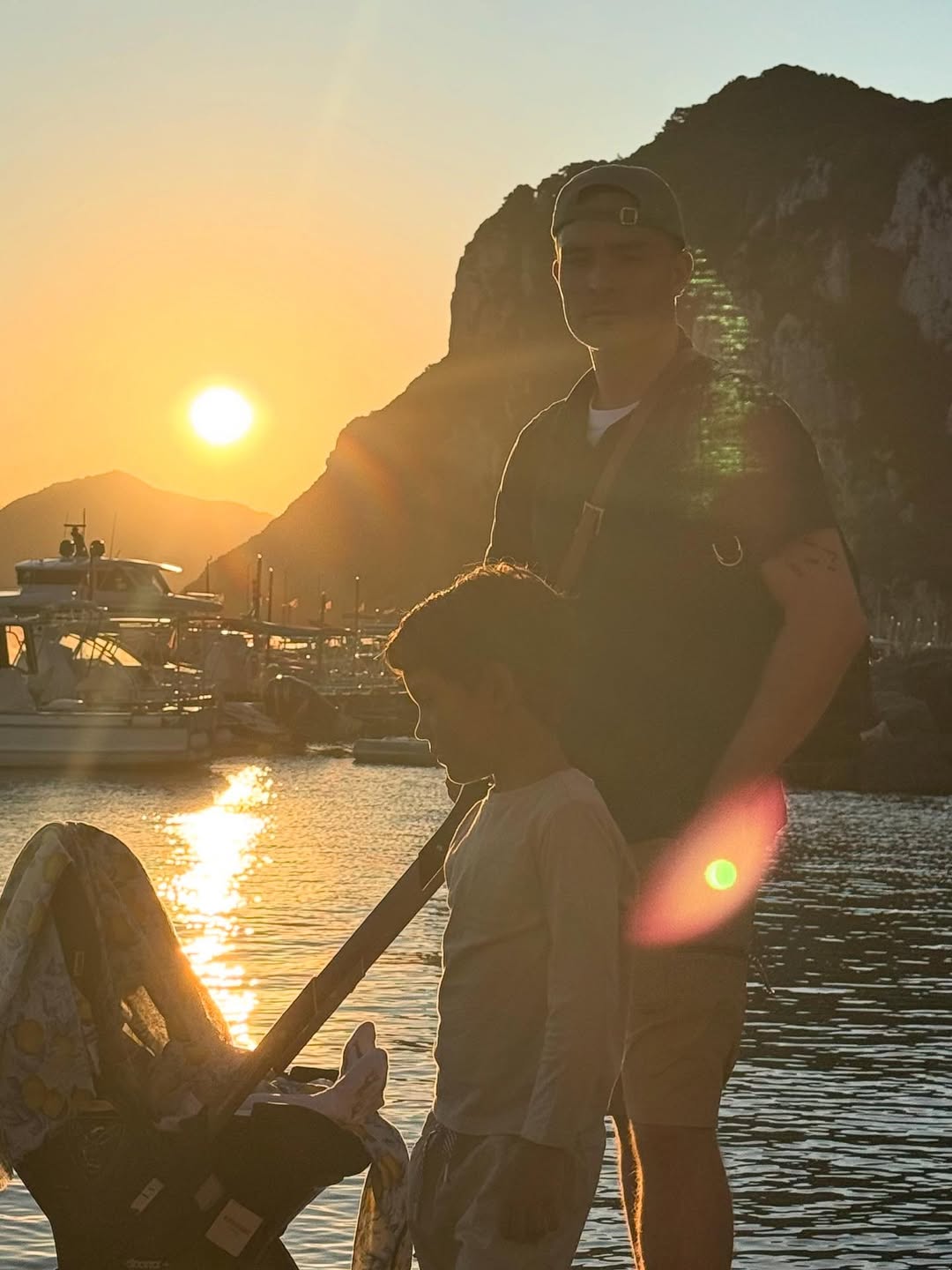 Family getaway: Ed Westwick enjoys a holiday on Capri with his wife and children