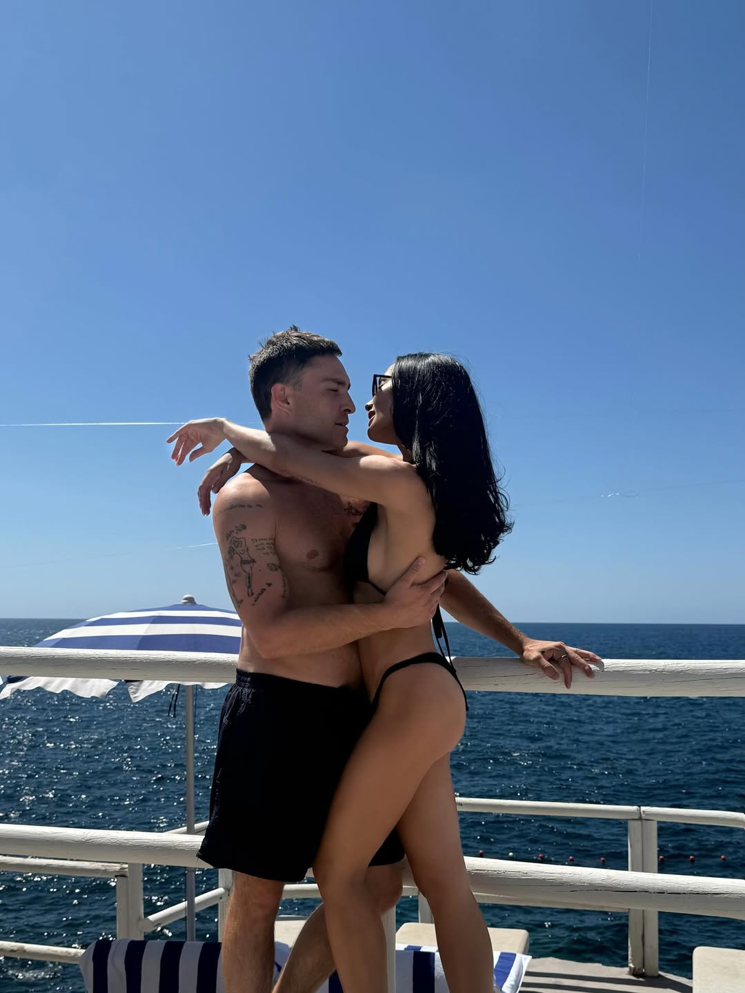 Family getaway: Ed Westwick enjoys a holiday on Capri with his wife and children