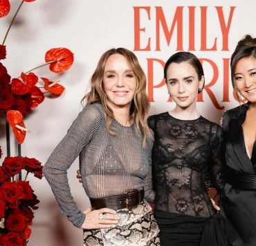 Lily Collins and other Emily in Paris stars at a cocktail reception in Venice