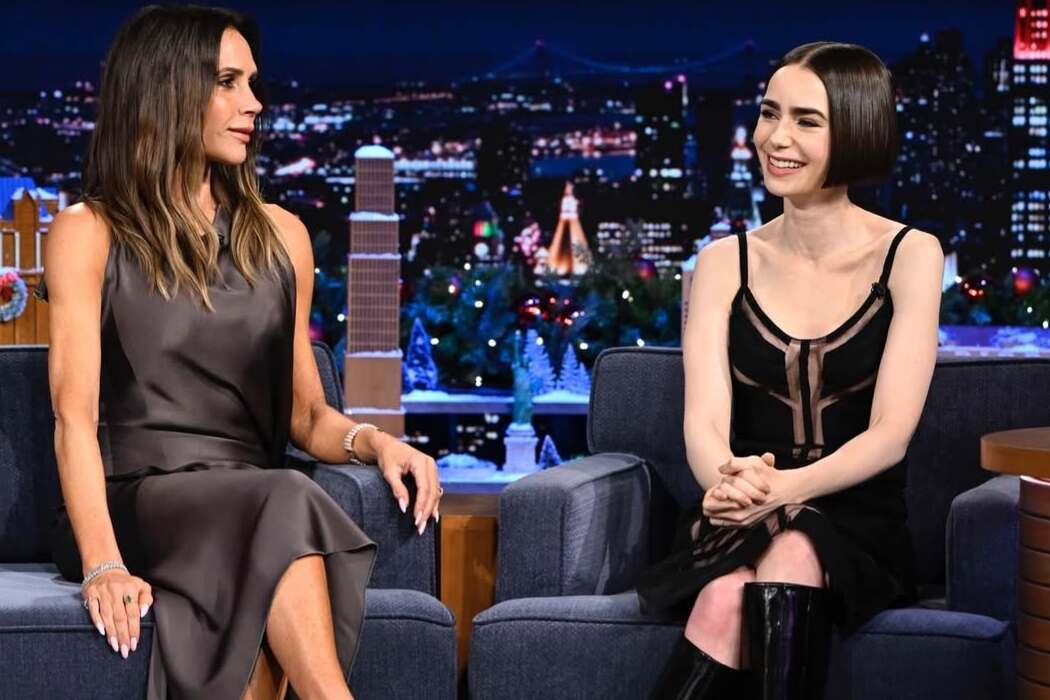 A touching reunion: Lily Collins and Victoria Beckham on The Tonight Show Starring Jimmy Fallon