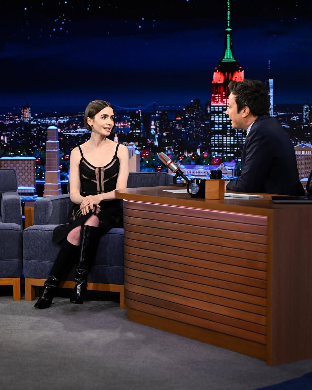 A touching reunion: Lily Collins and Victoria Beckham on The Tonight Show Starring Jimmy Fallon