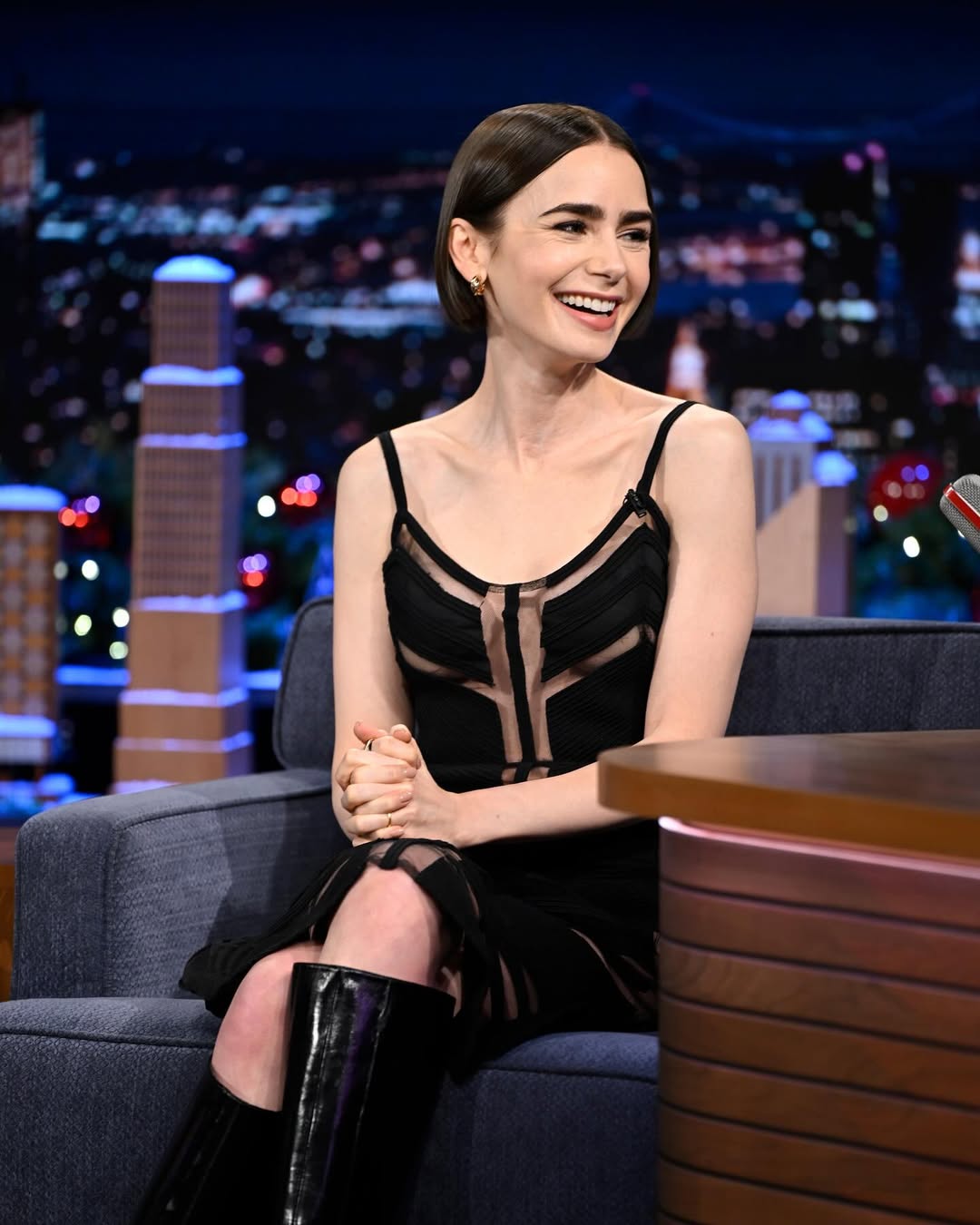 A touching reunion: Lily Collins and Victoria Beckham on The Tonight Show Starring Jimmy Fallon