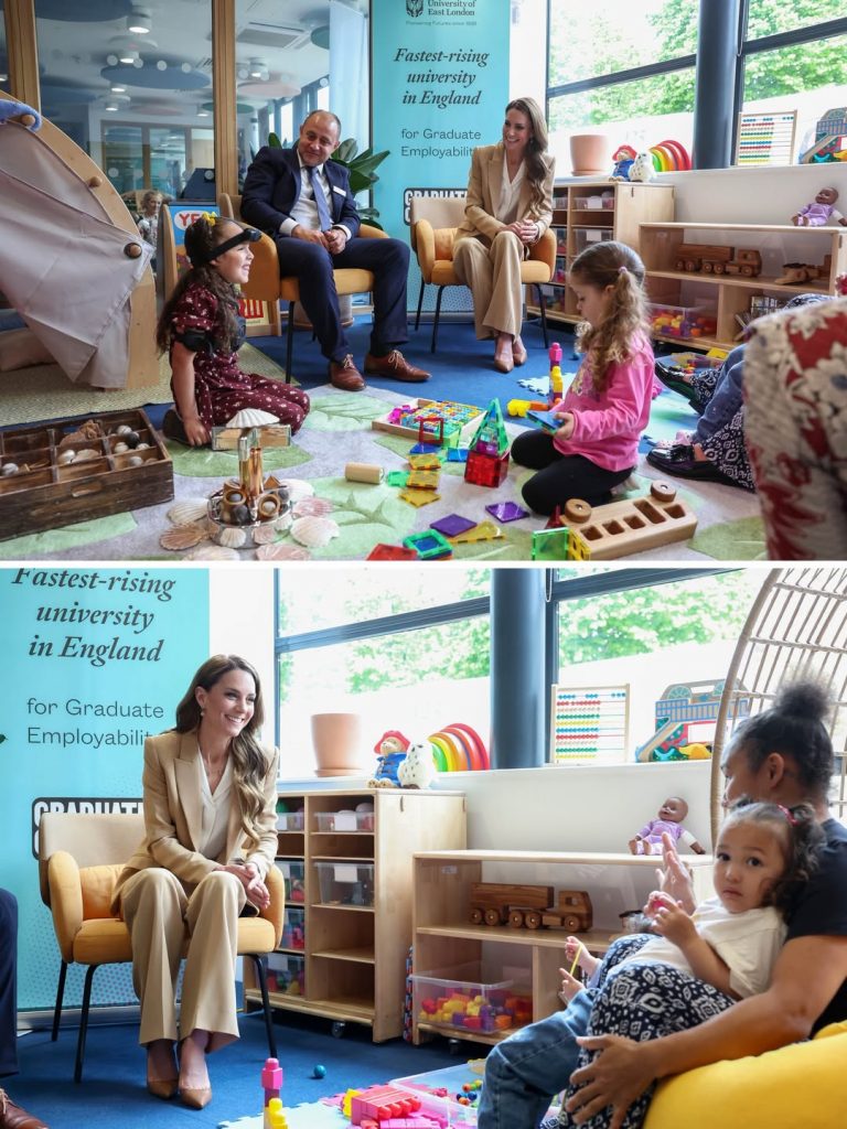 Kate Middleton im beigefarbenen Hosenanzug bei Gesch&auml;ftstermin in London